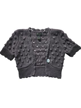 Pure Handknit Chunky Knit Cropped Cardigan | Grey Bobble Knit Sweater S/M